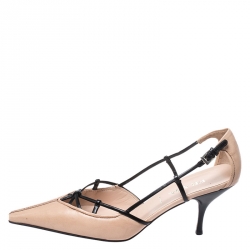 Pre Owned Prada Beige/Black Leather Pointed Squared Toe Pumps Size 37.5