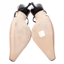 Pre Owned Prada Beige/Black Leather Pointed Squared Toe Pumps Size 37.5