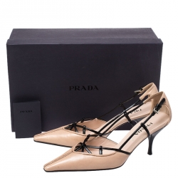 Pre Owned Prada Beige/Black Leather Pointed Squared Toe Pumps Size 37.5