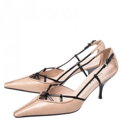Pre Owned Prada Beige/Black Leather Pointed Squared Toe Pumps Size 37.5