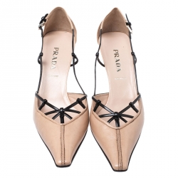 Pre Owned Prada Beige/Black Leather Pointed Squared Toe Pumps Size 37.5