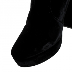 Pre Owned Prada Black Velvet Zip Platform Ankle Boots Size 41