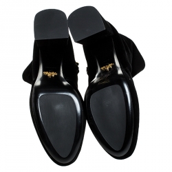 Pre Owned Prada Black Velvet Zip Platform Ankle Boots Size 41