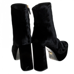 Pre Owned Prada Black Velvet Zip Platform Ankle Boots Size 41