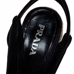 Pre Owned Prada Navy Blue Canvas Espadrilles Ankle Wrap Wedge Sandals Size 37