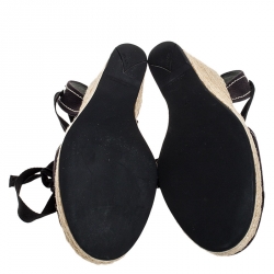 Pre Owned Prada Navy Blue Canvas Espadrilles Ankle Wrap Wedge Sandals Size 37