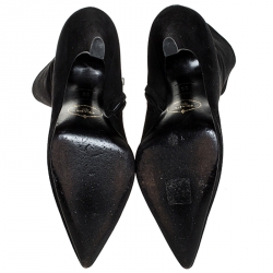 Pre Owned Prada Black Suede Pointed Toe Platform Ankle Boots Size 36