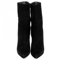 Pre Owned Prada Black Suede Pointed Toe Platform Ankle Boots Size 36