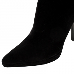 Pre Owned Prada Black Suede Pointed Toe Platform Ankle Boots Size 36