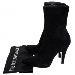 Pre Owned Prada Black Suede Pointed Toe Platform Ankle Boots Size 36