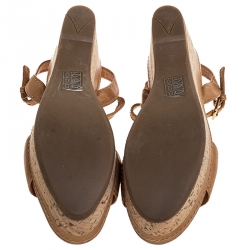 Prada Tan Leather Cork Wedge Ankle Strap Open Toe Sandals Size 38