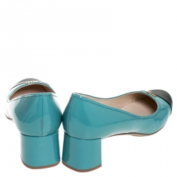 Pre Owned Prada Two Tone Patent Leather Cap Toe Block Heel Pumps Size 39.5