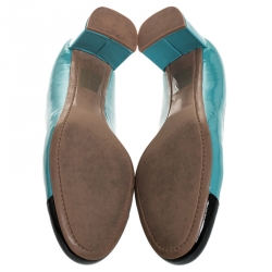 Pre Owned Prada Two Tone Patent Leather Cap Toe Block Heel Pumps Size 39.5