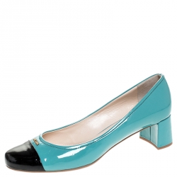 Pre Owned Prada Two Tone Patent Leather Cap Toe Block Heel Pumps Size 39.5
