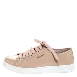 Pre Owned Prada Beige Patent Leather Lace Up Sneakers Size 39