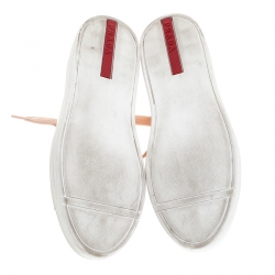 Pre Owned Prada Beige Patent Leather Lace Up Sneakers Size 39