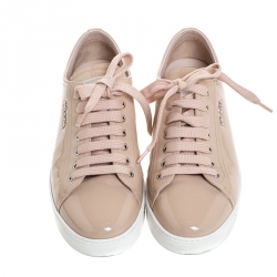 Pre Owned Prada Beige Patent Leather Lace Up Sneakers Size 39