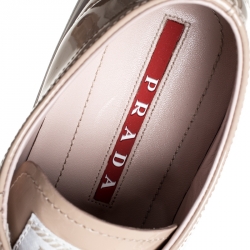 Pre Owned Prada Beige Patent Leather Lace Up Sneakers Size 39