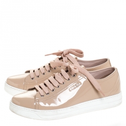 Pre Owned Prada Beige Patent Leather Lace Up Sneakers Size 39
