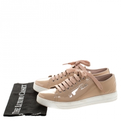Pre Owned Prada Beige Patent Leather Lace Up Sneakers Size 39