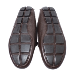 Pre Owned Prada Brown Leather Bow Loafers Size 38