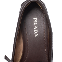 Pre Owned Prada Brown Leather Bow Loafers Size 38