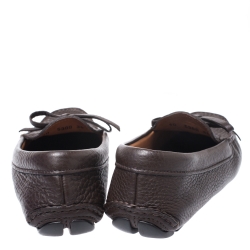 Pre Owned Prada Brown Leather Bow Loafers Size 38