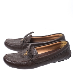 Pre Owned Prada Brown Leather Bow Loafers Size 38
