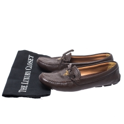 Pre Owned Prada Brown Leather Bow Loafers Size 38