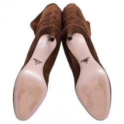 Pre Owned Prada Brown Suede Knee High Boots Size 27