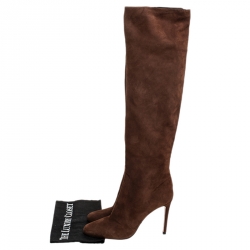 Pre Owned Prada Brown Suede Knee High Boots Size 27
