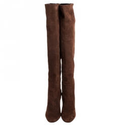 Pre Owned Prada Brown Suede Knee High Boots Size 27