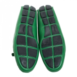 Pre Owned Prada Green Saffiano Leather Bow Loafers Size 40