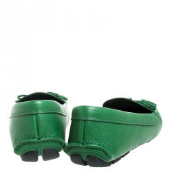 Pre Owned Prada Green Saffiano Leather Bow Loafers Size 40