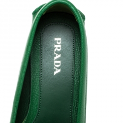 Pre Owned Prada Green Saffiano Leather Bow Loafers Size 40