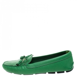 Pre Owned Prada Green Saffiano Leather Bow Loafers Size 40