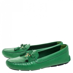 Pre Owned Prada Green Saffiano Leather Bow Loafers Size 40