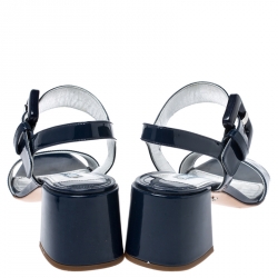 Prada Blue Patent Leather Block Heel Ankle Strap Sandals Size 39