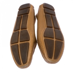 Pre Owned Prada Brown Perforated Leather Slip On Loafers Size 38