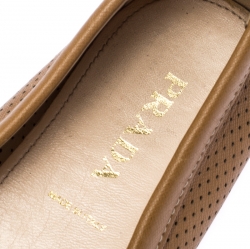 Pre Owned Prada Brown Perforated Leather Slip On Loafers Size 38