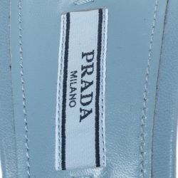 Pre Owned Prada Blue Leather Pointed Toe Bow Slingback Sandals Size 38.5