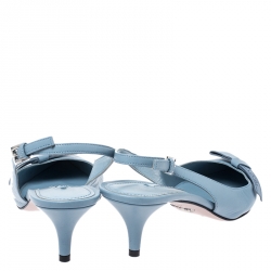 Pre Owned Prada Blue Leather Pointed Toe Bow Slingback Sandals Size 38.5