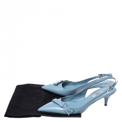 Pre Owned Prada Blue Leather Pointed Toe Bow Slingback Sandals Size 38.5