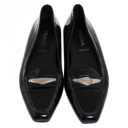 Pre Owned Prada Black Patent Leather Slip On Loafers Size 37