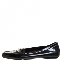 Pre Owned Prada Black Patent Leather Slip On Loafers Size 37