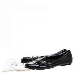 Pre Owned Prada Black Patent Leather Slip On Loafers Size 37