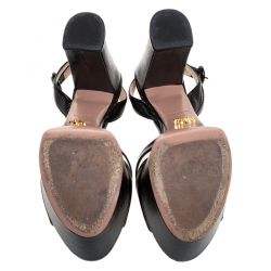 Pre Owned Prada Black Patent Leather Ankle Strap Block Heel Platform Sandals Size 40