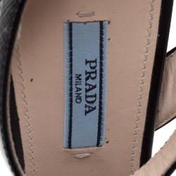 Pre Owned Prada Black Patent Leather Ankle Strap Block Heel Platform Sandals Size 40