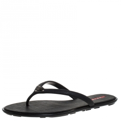 Pre Owned Prada Black Rubber Thong Flats Size 40