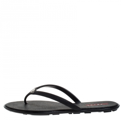 Pre Owned Prada Black Rubber Thong Flats Size 40